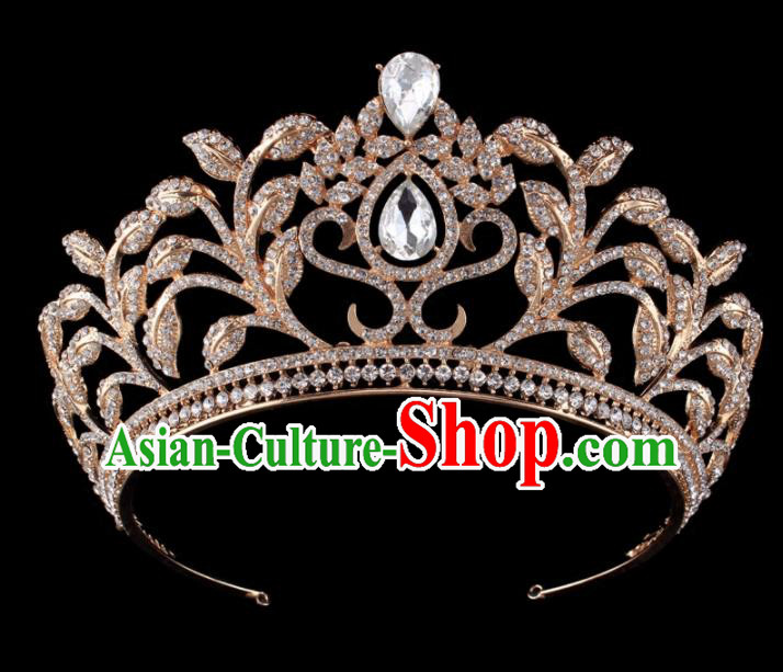 Top Grade Baroque Retro Golden Royal Crown Bride Crystal Wedding Hair Accessories for Women