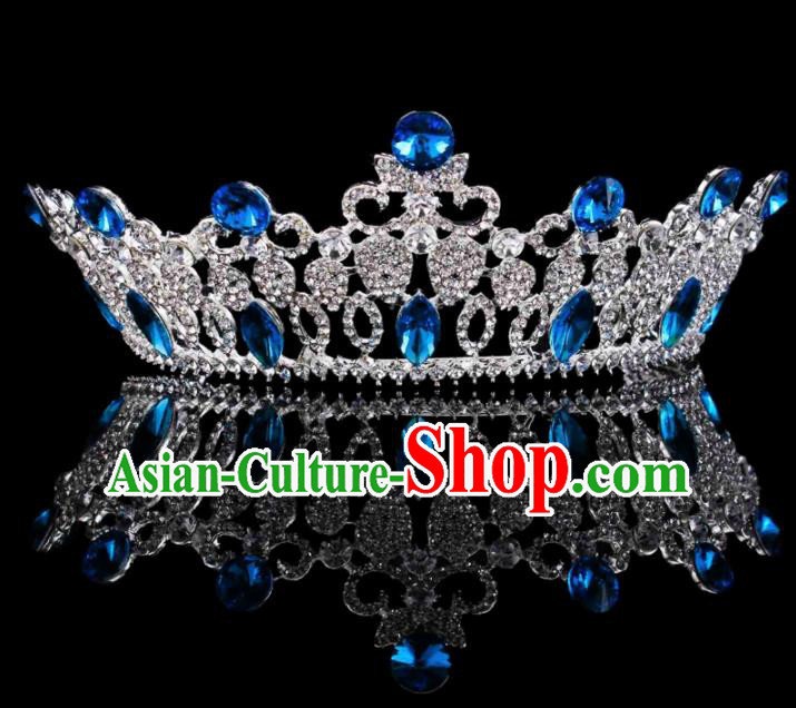 Baroque Wind Hair Accessories Bride Retro Blue Rhinestone Royal Crown for Women