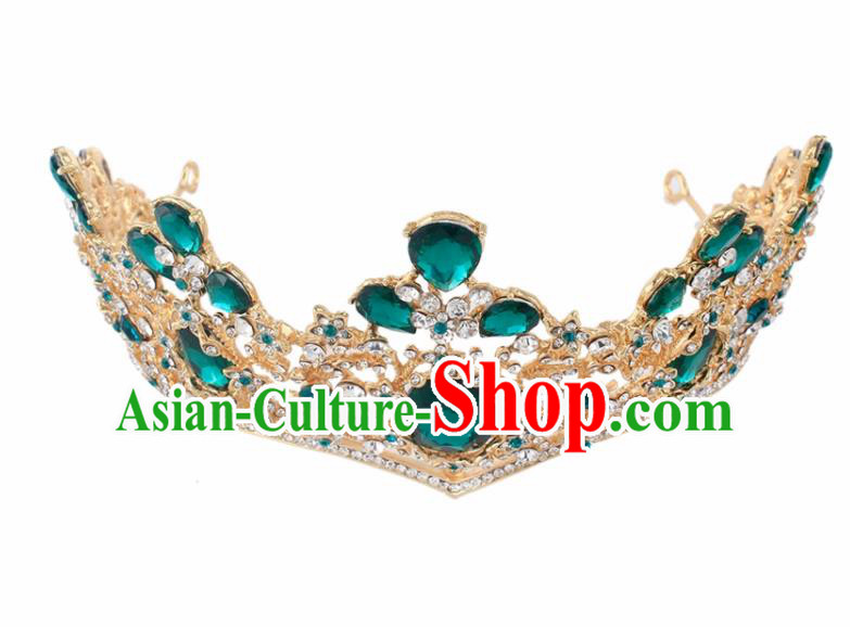 Top Grade Baroque Princess Retro Green Crystal Royal Crown Bride Wedding Hair Accessories for Women