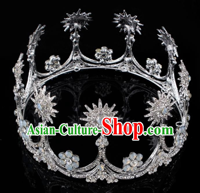 Top Grade Baroque Princess Retro Round Royal Crown Bride Crystal Wedding Hair Accessories for Women