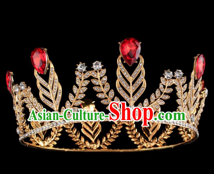 Top Grade Baroque Princess Golden Retro Royal Crown Bride Crystal Wedding Hair Accessories for Women