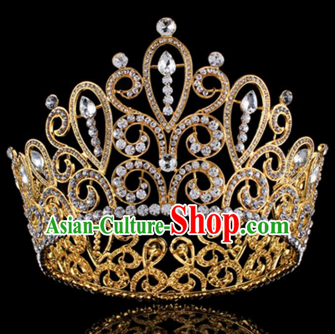 Top Grade Baroque Princess Golden Royal Crown Bride Crystal Retro Wedding Hair Accessories for Women