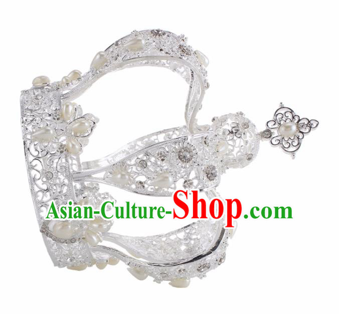 Top Grade Baroque Queen White Royal Crown Bride Crystal Retro Wedding Hair Accessories for Women