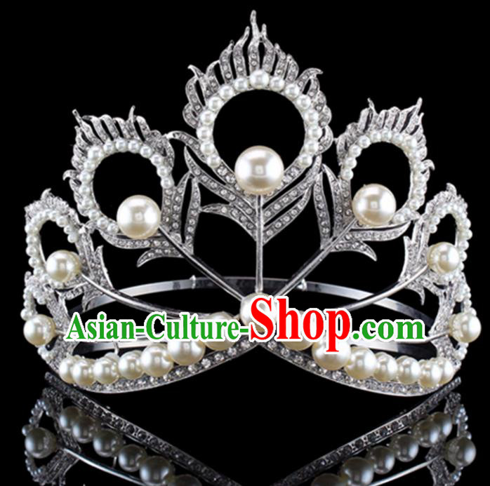 Top Grade Baroque Queen Crystal Pearls Royal Crown Bride Retro Wedding Hair Accessories for Women