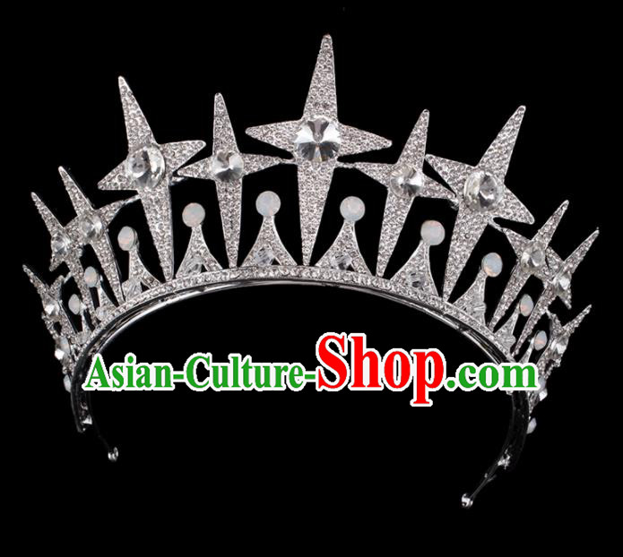 Top Grade Baroque Queen Crystal Argent Royal Crown Bride Retro Wedding Hair Accessories for Women