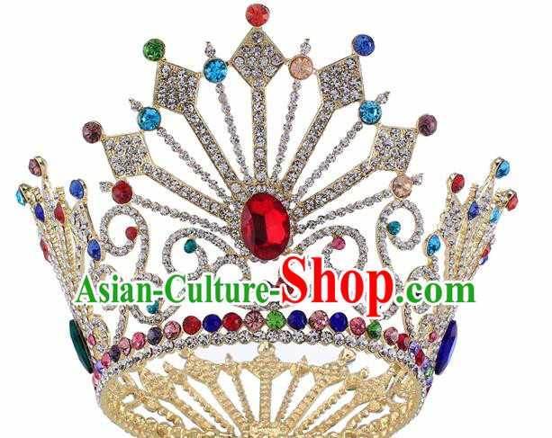 Top Grade Baroque Queen Colorful Crystal Royal Crown Bride Retro Wedding Hair Accessories for Women