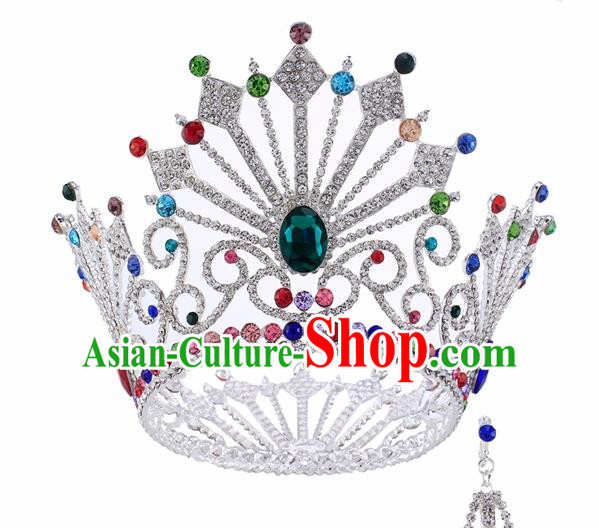 Top Grade Baroque Queen Colorful Crystal Argent Royal Crown Bride Retro Wedding Hair Accessories for Women