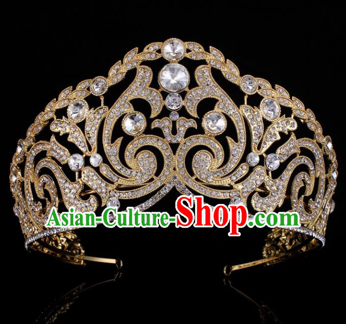 Top Grade Baroque Golden Crystal Royal Crown Bride Retro Wedding Hair Accessories for Women