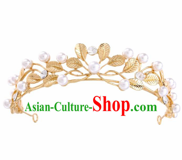 Top Grade Baroque Style Pearls Golden Royal Crown Bride Retro Wedding Hair Accessories for Women