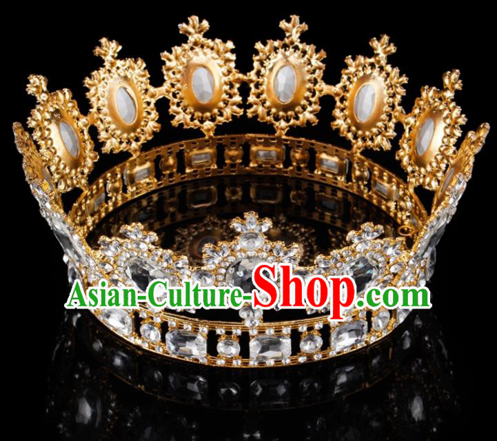 Top Grade Baroque Style Champagne Rhinestone Royal Crown Bride Retro Wedding Hair Accessories for Women