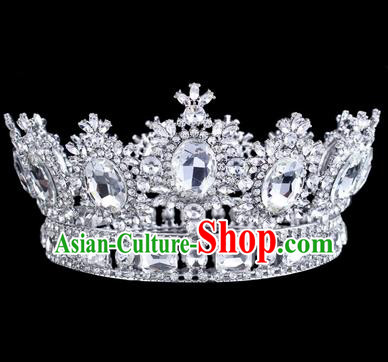 Top Grade Baroque Style Rhinestone Royal Crown Bride Retro Wedding Hair Accessories for Women