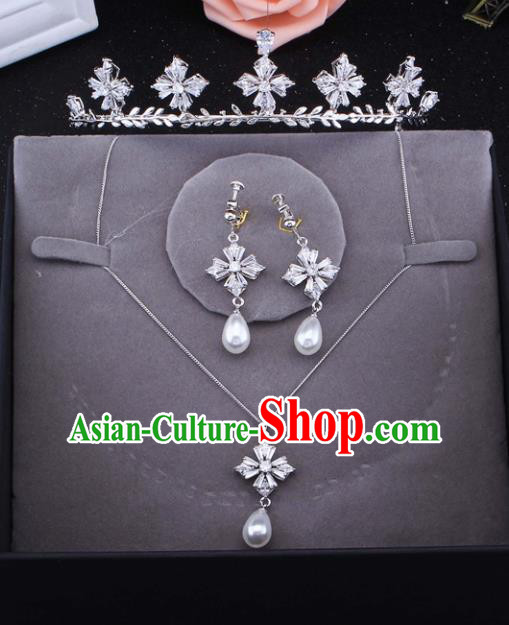 Top Grade Baroque Style Bride Jewelry Accessories Zircon Royal Crown Necklace and Earrings for Women