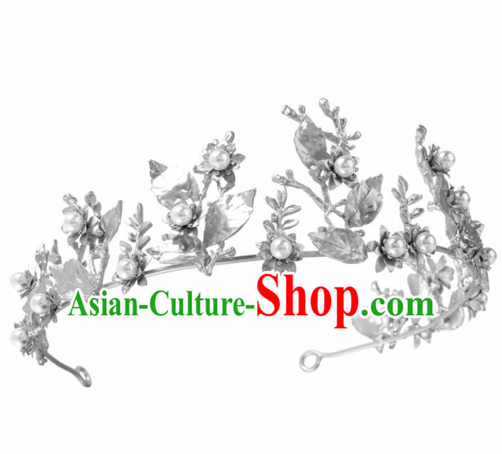 Top Grade Baroque Style Argent Leaf Royal Crown Bride Retro Wedding Hair Accessories for Women