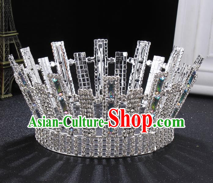 Top Grade Handmade Wedding Crystal Round Royal Crown Baroque Retro Hair Accessories for Women