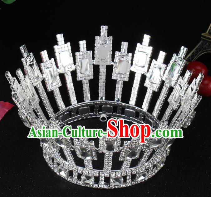 Top Grade Baroque Handmade Crystal Round Royal Crown Bride Retro Wedding Hair Accessories for Women