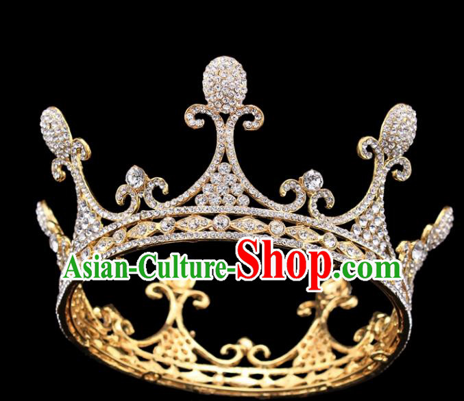 Handmade Wedding Bride Rhinestone Hair Accessories Baroque Queen Retro Golden Royal Crown for Women