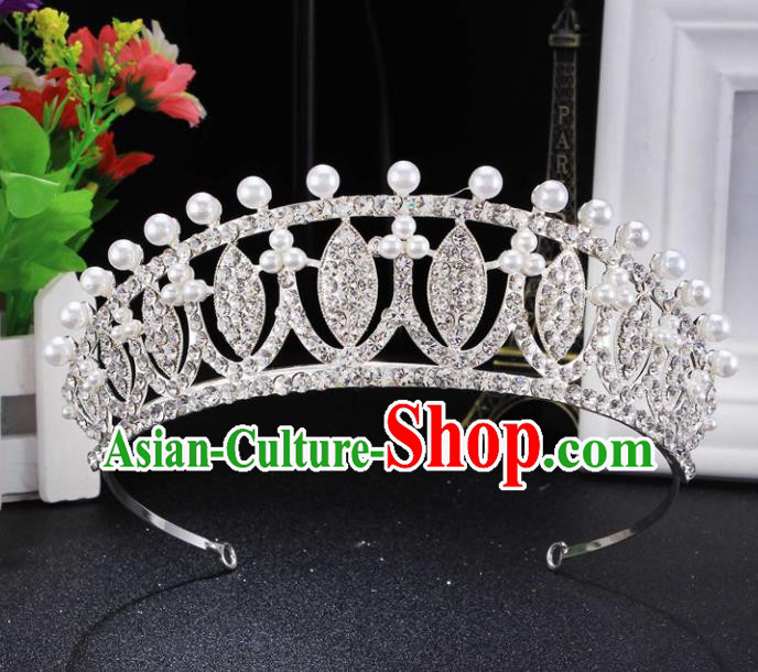 Top Grade Wedding Bride Hair Accessories Baroque Princess Pearls Retro Royal Crown for Women