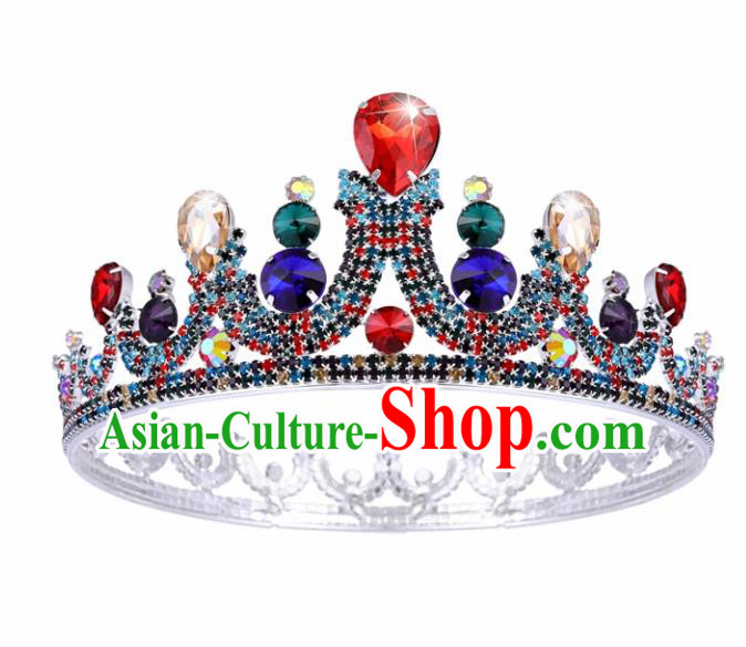 Top Grade Baroque Handmade Colorful Crystal Royal Crown Bride Retro Wedding Hair Accessories for Women