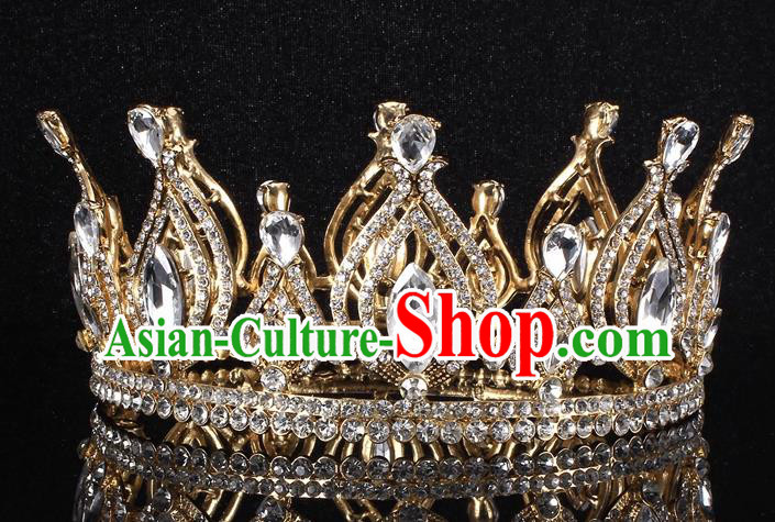 Top Grade Crystal Golden Royal Crown Baroque Princess Retro Wedding Bride Hair Accessories for Women