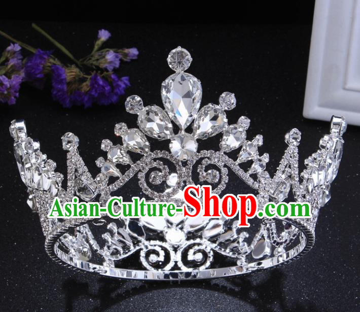 Top Grade Crystal Round Royal Crown Baroque Princess Retro Wedding Bride Hair Accessories for Women