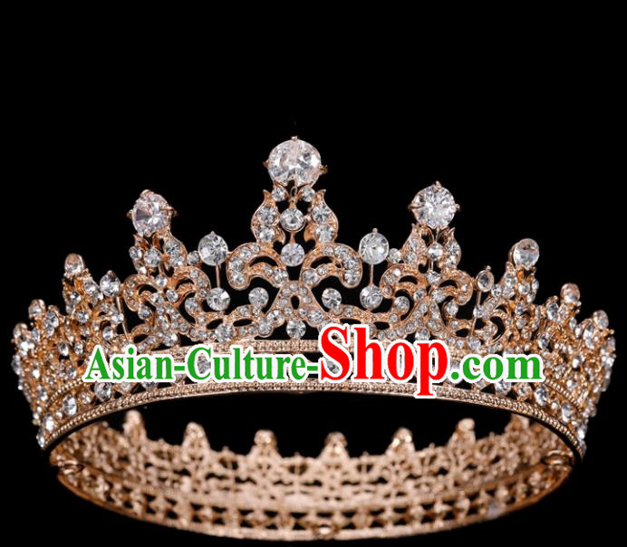 Top Grade Retro Golden Round Royal Crown Baroque Queen Wedding Bride Hair Accessories for Women