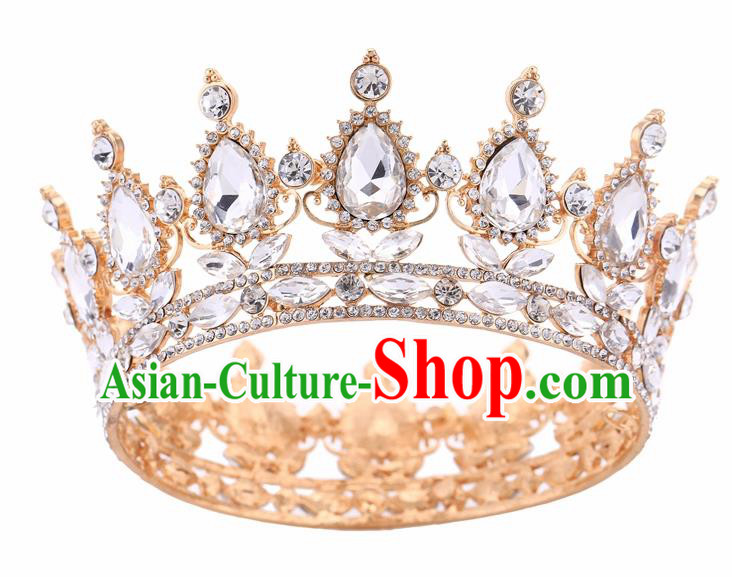 Top Grade Queen Retro Rhinestone Golden Royal Crown Baroque Wedding Bride Hair Accessories for Women