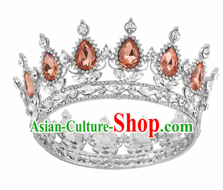 Top Grade Queen Retro Champagne Rhinestone Royal Crown Baroque Wedding Bride Hair Accessories for Women