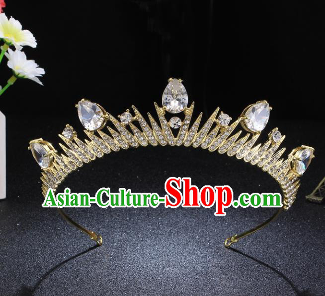 Top Grade Retro Princess Royal Crown Rhinestone Golden Hair Clasp Baroque Wedding Bride Hair Accessories for Women