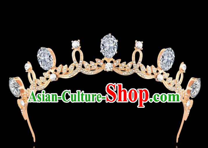 Top Grade Retro Princess Rhinestone Royal Crown Golden Hair Clasp Baroque Wedding Bride Hair Accessories for Women