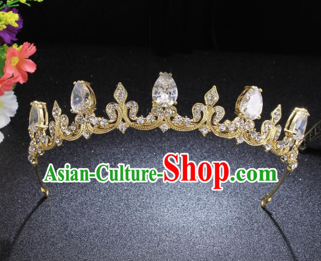 Top Grade Princess Rhinestone Royal Crown Retro Golden Hair Clasp Baroque Wedding Bride Hair Accessories for Women