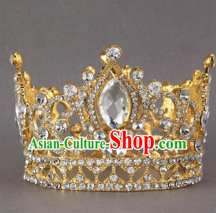 Top Grade Princess Rhinestone Round Royal Crown Retro Baroque Wedding Bride Hair Accessories for Women