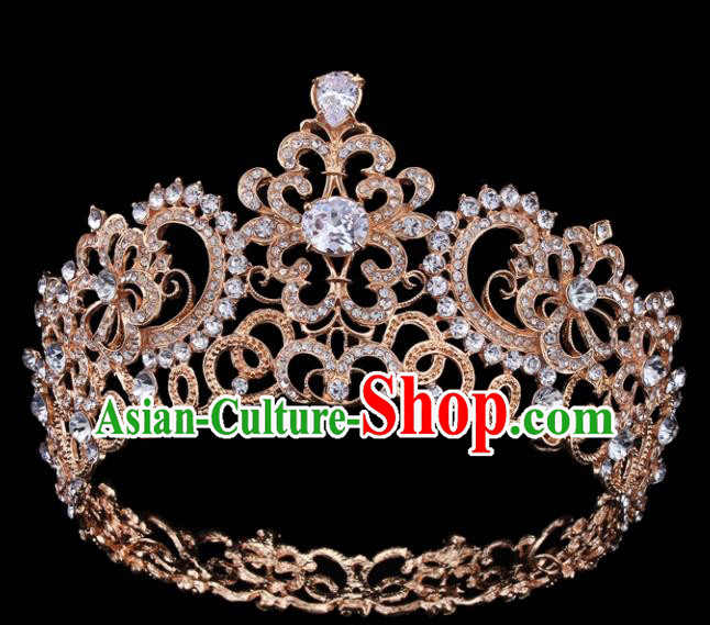 Top Grade Retro Golden Crystal Royal Crown Baroque Queen Wedding Bride Hair Accessories for Women