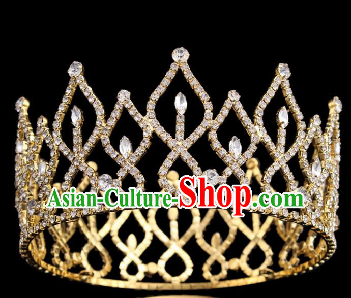 Top Grade Queen Golden Round Royal Crown Retro Baroque Wedding Bride Hair Accessories for Women