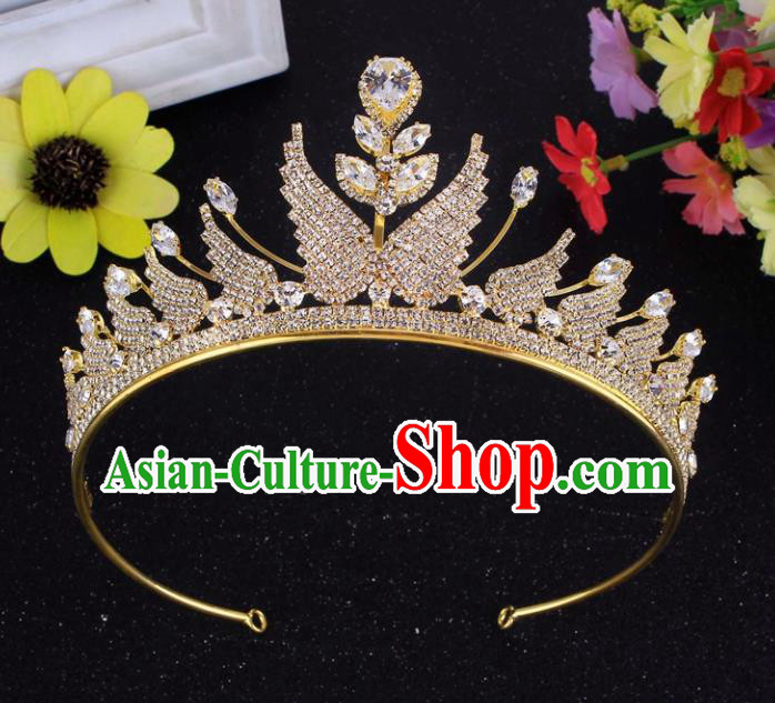 Top Grade Baroque Style Golden Rhinestone Butterfly Royal Crown Bride Retro Wedding Hair Accessories for Women