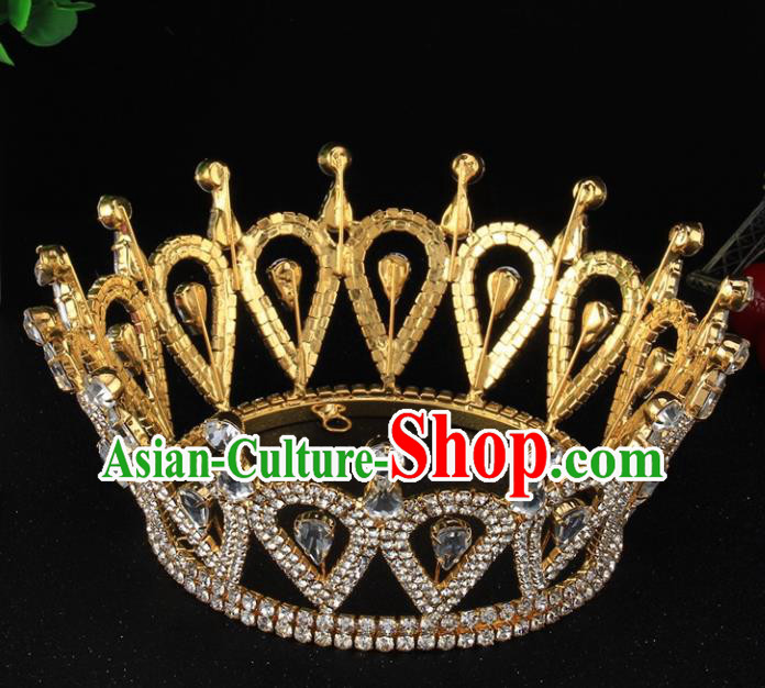 Handmade Top Grade Baroque Golden Crystal Royal Crown Bride Retro Wedding Hair Accessories for Women