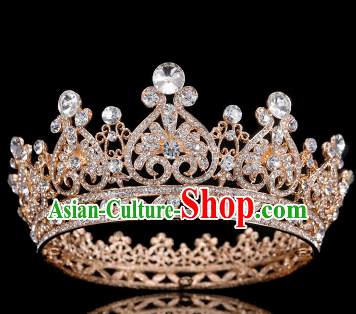 Handmade Top Grade Queen Crystal Royal Crown Baroque Bride Retro Wedding Hair Accessories for Women