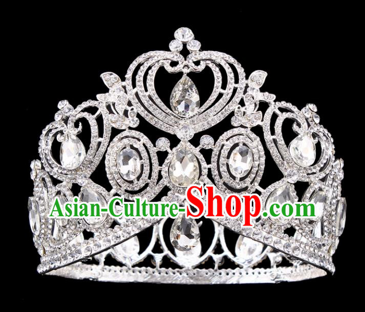 Top Grade Handmade Wedding Crystal Royal Crown Baroque Retro Hair Accessories for Women