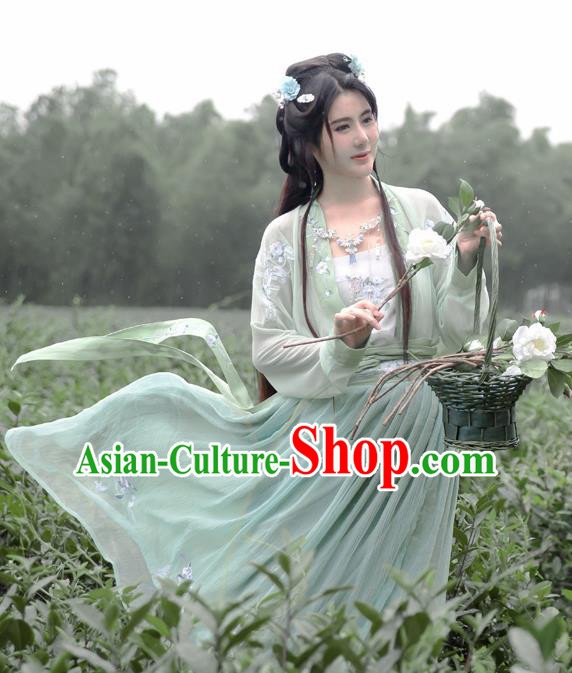 Traditional Chinese Tang Dynasty Nobility Lady Costumes Ancient Princess Green Embroidered Dress for Men