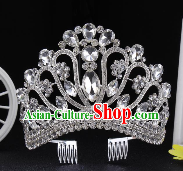 Top Grade Queen Royal Crown Retro Baroque Wedding Bride Crystal Hair Accessories for Women