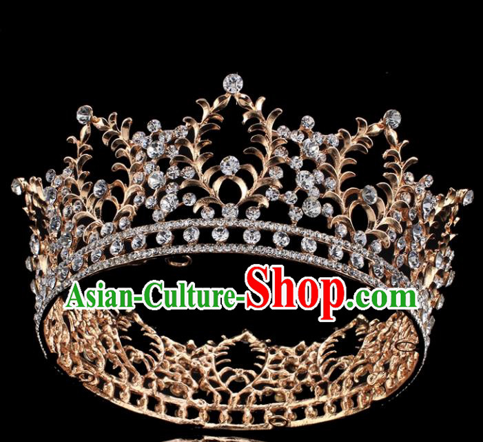 Top Grade Queen Court Crystal Royal Crown Retro Baroque Wedding Bride Hair Accessories for Women