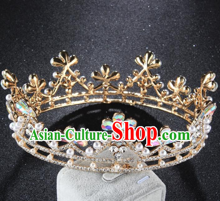 Top Grade Baroque Queen Crystal Golden Royal Crown Retro Wedding Bride Hair Accessories for Women