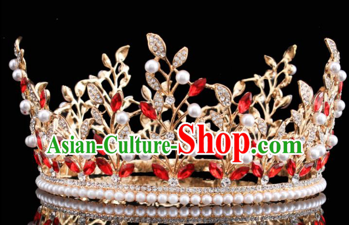 Handmade Bride Wedding Pearls Hair Jewelry Accessories Baroque Royal Crown for Women