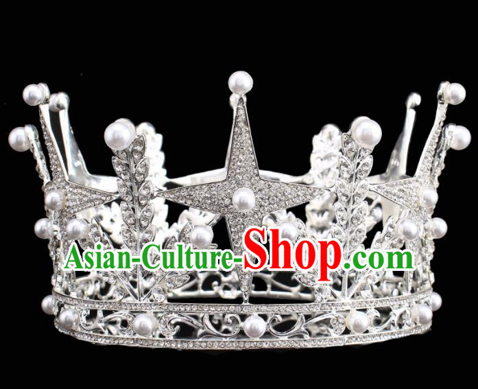 Handmade Bride Wedding Hair Jewelry Accessories Baroque Queen Argent Royal Crown for Women