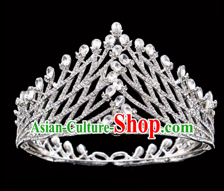 Handmade Bride Wedding Hair Jewelry Accessories Baroque Queen Crystal Argent Royal Crown for Women