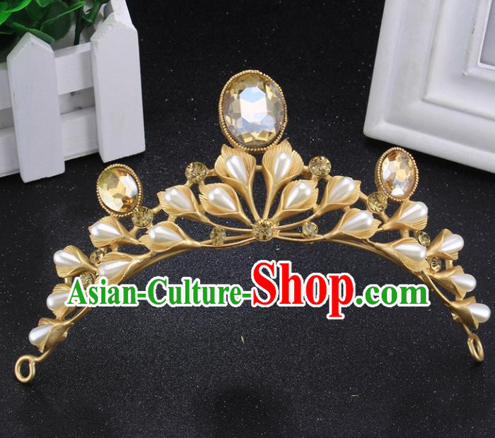 Handmade Bride Wedding Hair Jewelry Accessories Baroque Queen Crystal Pearls Golden Royal Crown for Women