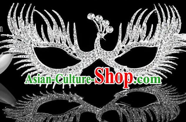 Handmade Halloween Accessories Face Mask Venice Fancy Ball Crystal Peacock Masks for Women