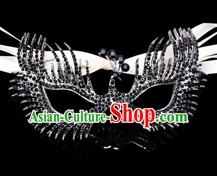 Handmade Halloween Accessories Face Mask Venice Fancy Ball Crystal Peacock Black Masks for Women