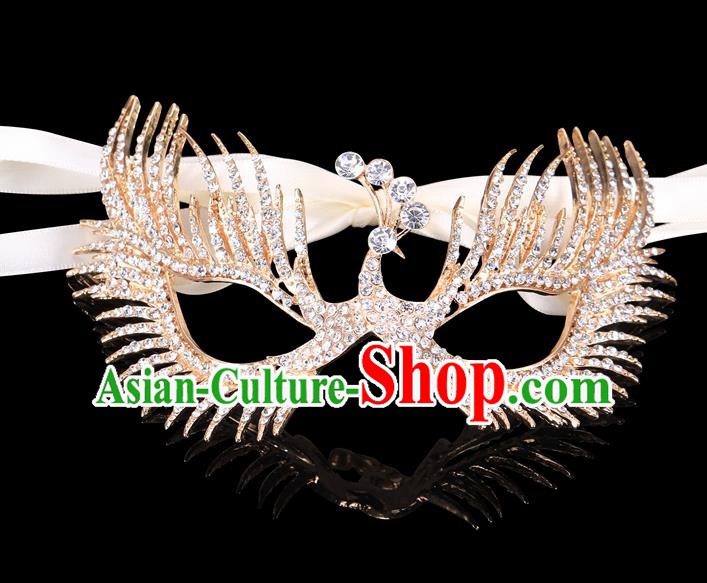 Handmade Halloween Accessories Face Mask Venice Fancy Ball Crystal Peacock Golden Masks for Women