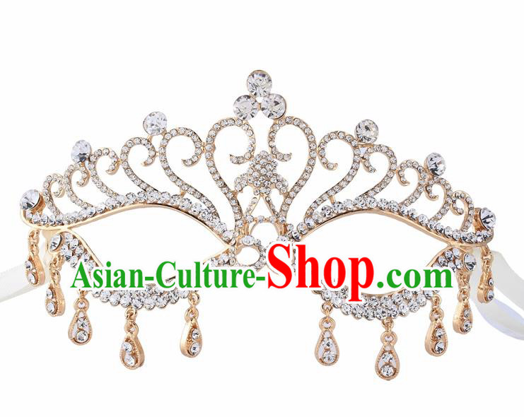 Handmade Halloween Accessories Face Mask Venice Fancy Ball Crystal Tassel Golden Masks for Women