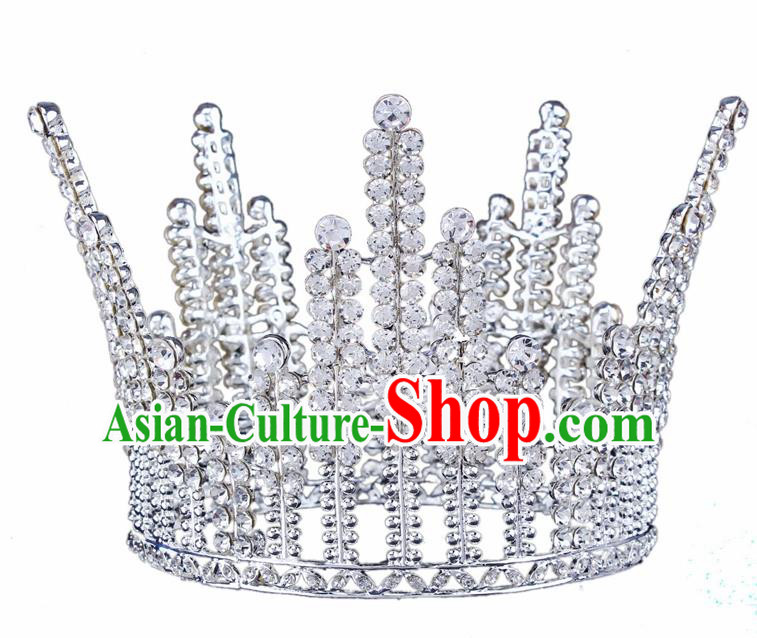 Top Grade Baroque Court Princess Crystal Argent Royal Crown Wedding Bride Hair Accessories for Women